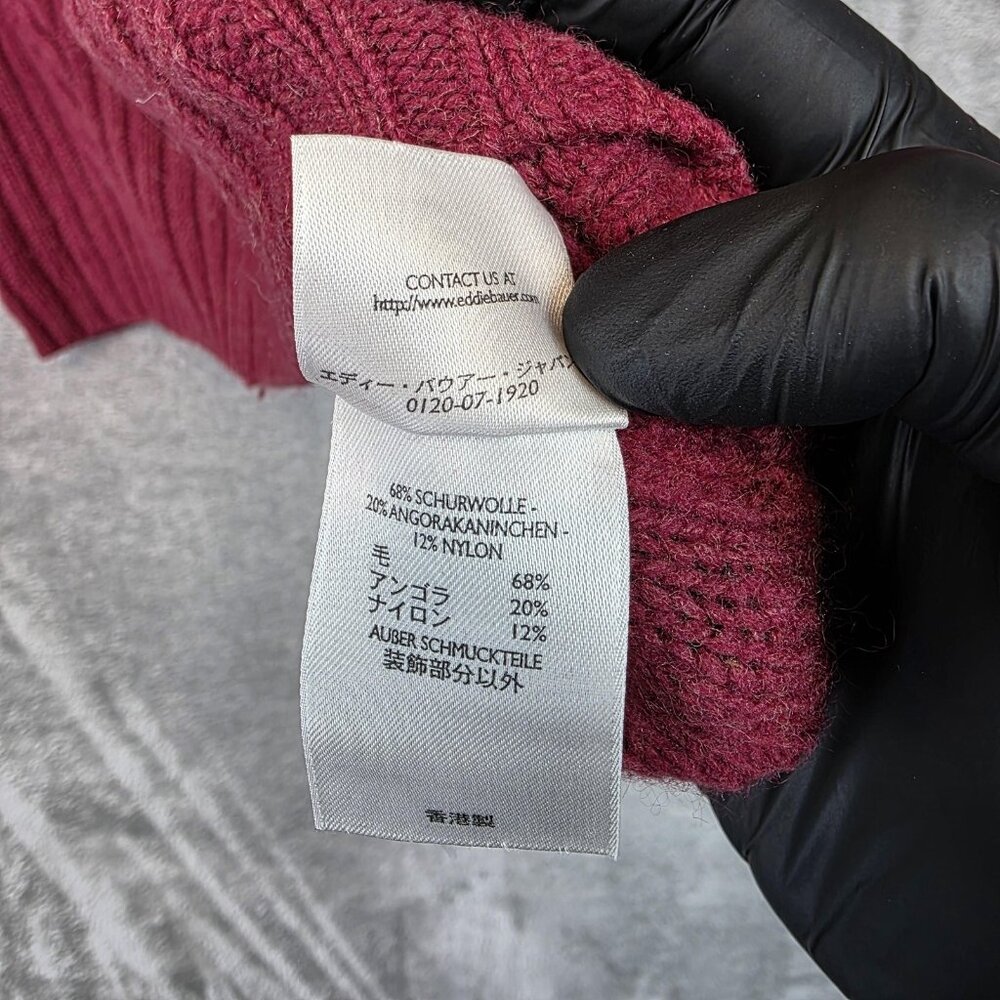 Eddie Bauer Sweater Womens Medium Red Angora V Neck Cable Knit Elbow Patch - Picture 8 of 14